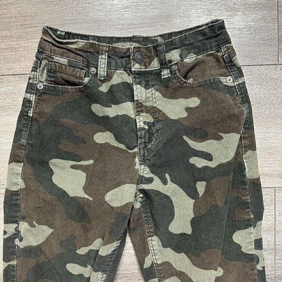American Eagle Corduroy Pants Womens 00 Green Beige Camo Straight Fit Mom Jean - Picture 4 of 6